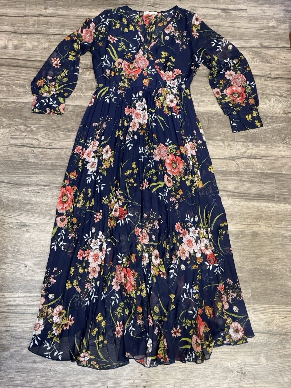 Indigo Rose Women’s PL Petite Large Navy Floral Long Sleeve Maxi Dress - Picture 2 of 11